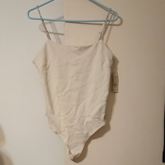 NWT~ No Boundaries Cream Colored Bodysuit with Rhinestone Straps (Size: Large) - Picture 7 of 16